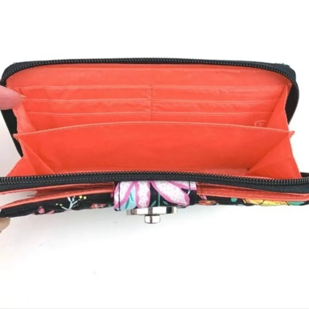 Vera Bradley RFID Turn Lock Wallet in TANGERINE TWIST Black Floral New